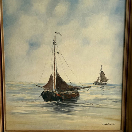 Classic Seascape Oil Painting "Sailboat Pair" Vintage Artwork Holland Art Shop