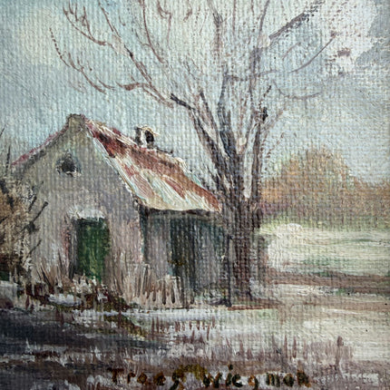Vintage Winter Landscape Oil Painting "Painted Frame" Detailed Small Artwork Holland Art Shop