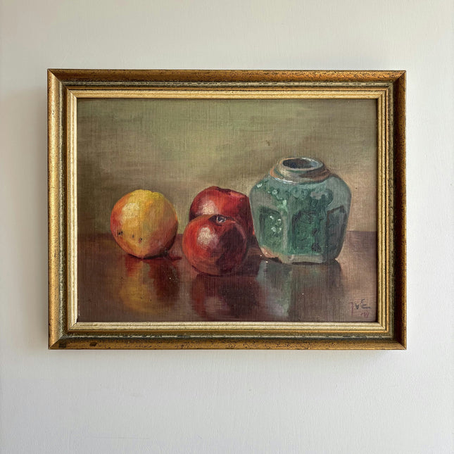 Vintage Still Life Oil Painting "Green Vase" Authentic Small Art Holland Art Shop