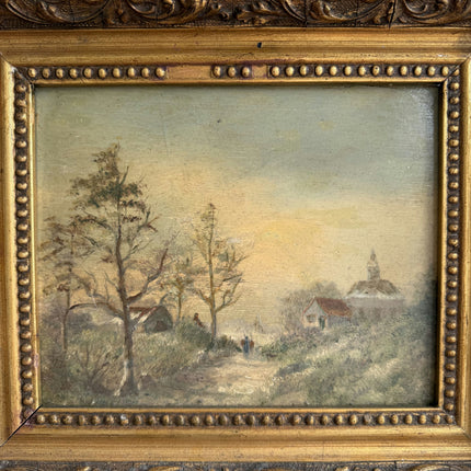 19th Century Antique Winter Landscape Oil Painting "Gilded Frame" Small Art Holland Art Shop