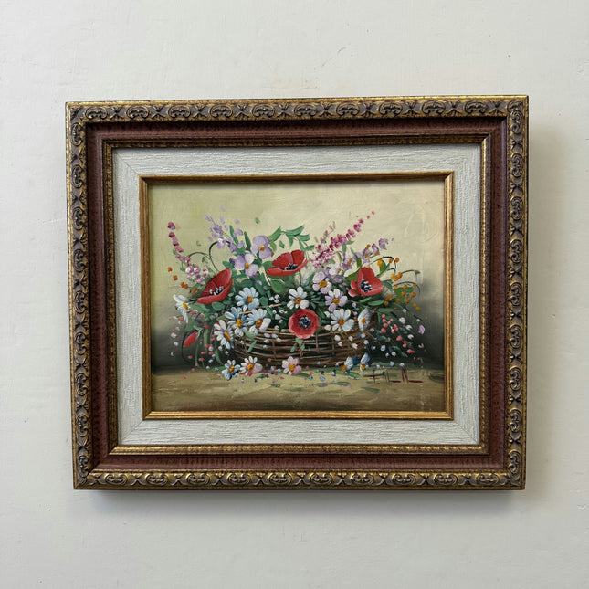 Rustic Floral Still Life Oil Painting "Flower Basket" Refined Small Artwork Holland Art Shop