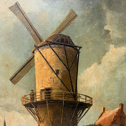 Rustic Landscape Oil Painting "Tower Windmill" Authentic Small Artwork Holland Art Shop