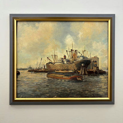 Rustic Seascape Oil Painting "Cargo Ship" Traditional Large Art Holland Art Shop