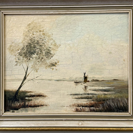 Traditional Winter Landscape Oil Painting "Fishing Boat" Detailed Small Art Holland Art Shop