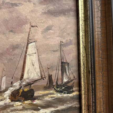 Authentic Seascape Oil Painting "Sailboat Mast" Refined Small Artwork Holland Art Shop
