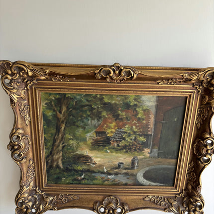 Expressive Farm Oil Painting "Ornate Frame" Refined Breda  Artwork Holland Art Shop