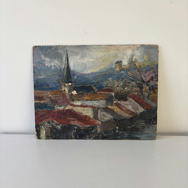 Handcrafted Cityscape Oil Painting "Windblown Tree" Refined Small Art Holland Art Shop