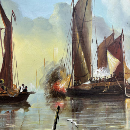 Elegant Harbor Scene Oil Painting "Sailing Ships" Classic Small Artwork Holland Art Shop