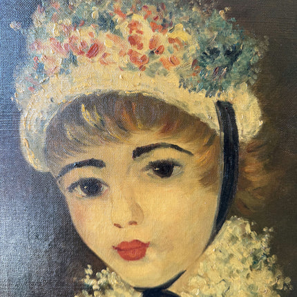 Handcrafted Oil Painting Portrait "Floral Hat Girl" Remarkable Medium Art Holland Art Shop