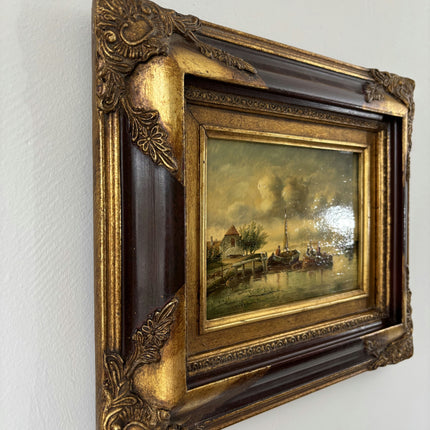 Handcrafted Oil Painting Scenery "River Scene" Fine Small Artwork Holland Art Shop