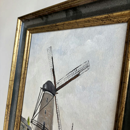 Traditional Landscape Oil Painting "Windmill Tower" Rustic Small Artwork Holland Art Shop