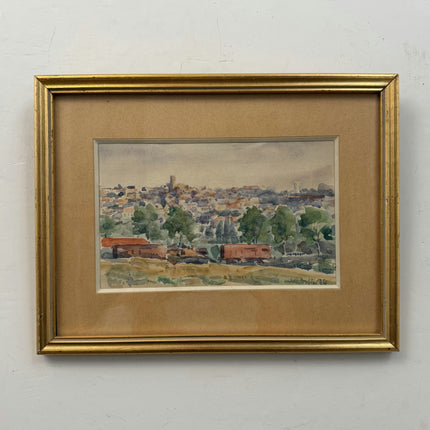 Elegant Landscape Aquarel "Row Houses" Expressive Small Artwork Holland Art Shop