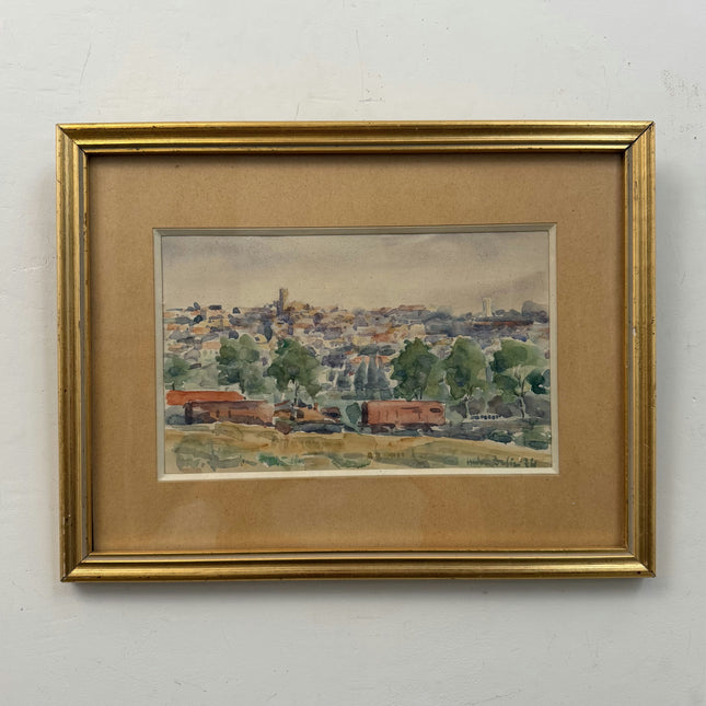 Elegant Landscape Aquarel "Row Houses" Expressive Small Artwork Holland Art Shop