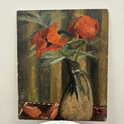 Original Floral Still Life Oil Painting "Red Tulip" Refined Small Artwork Holland Art Shop
