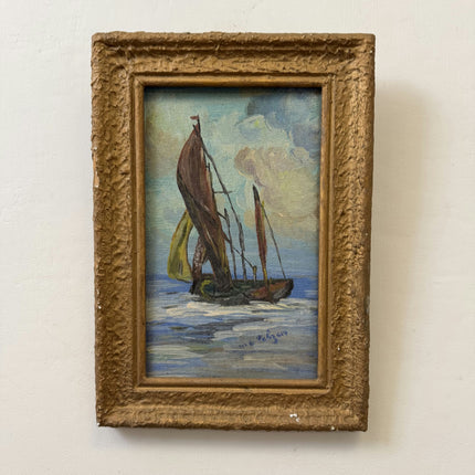 Refined Seascape Oil Painting "Sailing Boat" Rustic Small Art Holland Art Shop