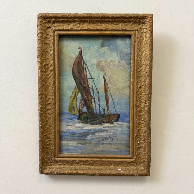 Refined Seascape Oil Painting "Sailing Boat" Rustic Small Art Holland Art Shop