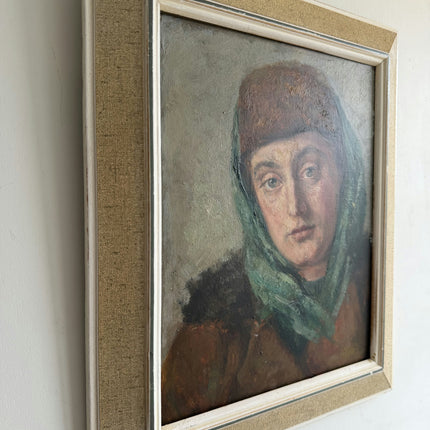 Classic Portrait Oil Painting "Woman Withscarf" Handcrafted Small Artwork Holland Art Shop