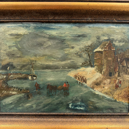Elegant Harbor Scene Oil Painting "Coastal Village" Handcrafted Art Holland Art Shop