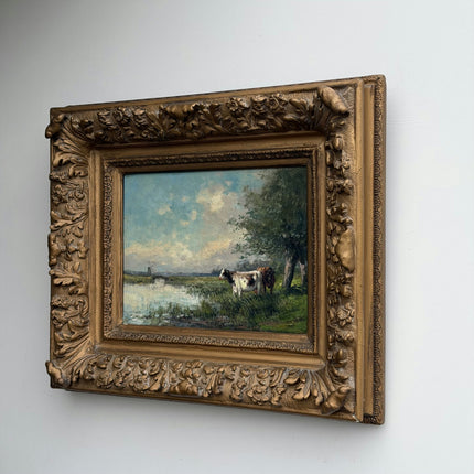 Haagse school 19th Century Antique Landscape Oil Painting "Gilded Frame" Art Holland Art Shop