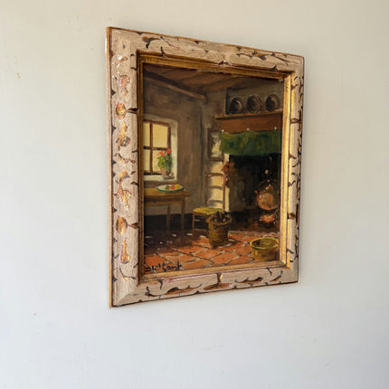 Expressive Interior Oil Painting "Wooden Frame" Rustic Small Art Holland Art Shop