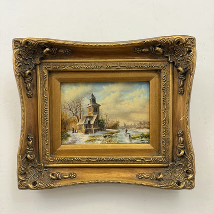 Handcrafted Winter Landscape Oil Painting "Gilded Frame" Timeless Small Art Holland Art Shop