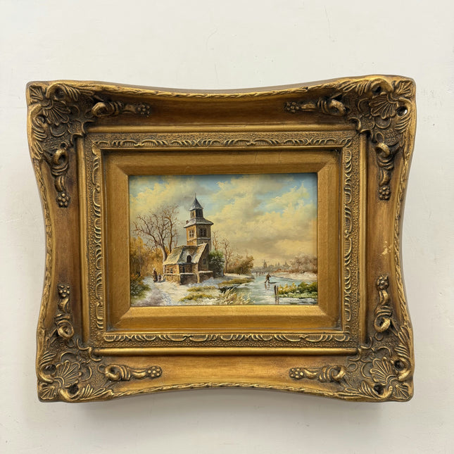 Handcrafted Winter Landscape Oil Painting "Gilded Frame" Timeless Small Art Holland Art Shop