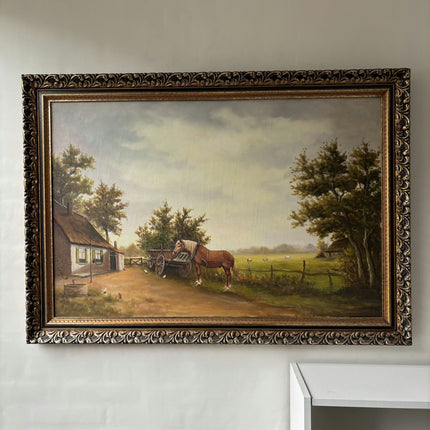 Timeless Landscape Oil Painting "Farm Horse" Original Large Art Holland Art Shop