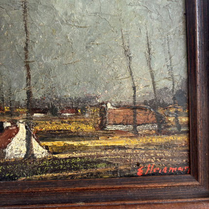 Rustic Landscape Oil Painting "Seated Woman" Detailed Small Art Holland Art Shop