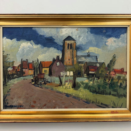 Handcrafted Cityscape Oil Painting "Village Tower" Classic Artwork Holland Art Shop