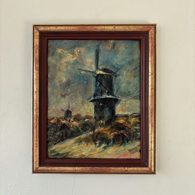 Detailed Landscape Oil Painting "Old Windmill" Rustic Small Artwork Holland Art Shop