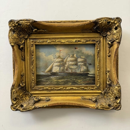 Vintage Seascape Oil Painting "Gilded Frame" Rustic Small Artwork Holland Art Shop
