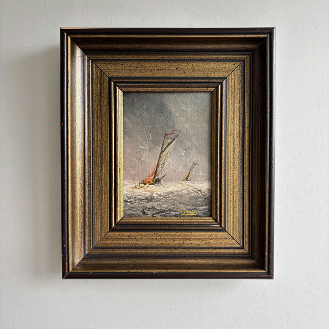 Original Seascape Oil Painting "Gilded Frame" Classic Small Art Holland Art Shop