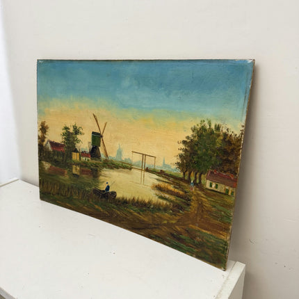 Original Harbor Scene Oil Painting "Green Bush" Detailed Art Holland Art Shop