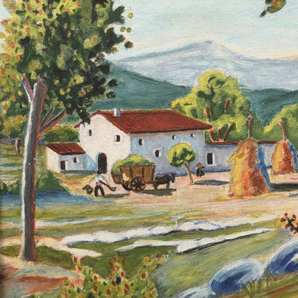 Refined Landscape Aquarel "White Farmhouse" Traditional Small Art Holland Art Shop