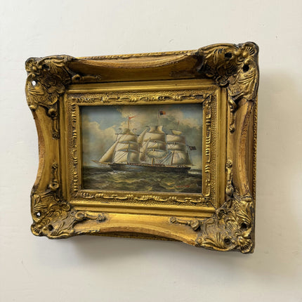 Vintage Seascape Oil Painting "Gilded Frame" Rustic Small Artwork Holland Art Shop