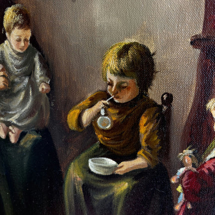 Vintage Figurative Oil Painting "Seated Children" Original Dutch Art Holland Art Shop