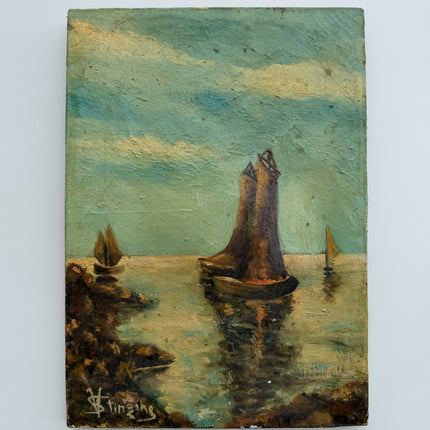 Refined Seascape Oil Painting "Sailboat Hull" Original Small Artwork Holland Art Shop