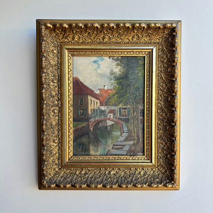 Expressive Cityscape Oil Painting "Gilded Frame" Vintage Small Artwork Holland Art Shop