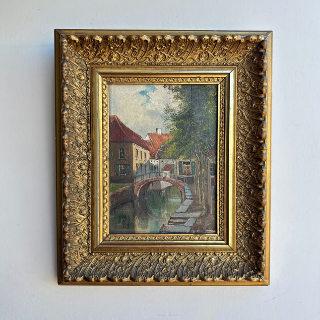 Expressive Cityscape Oil Painting "Gilded Frame" Vintage Small Artwork Holland Art Shop