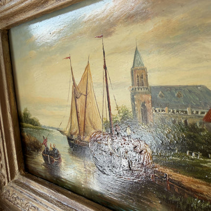 Remarkable Oil Painting Scenery "Fishing Boats" Refined Small Art Holland Art Shop