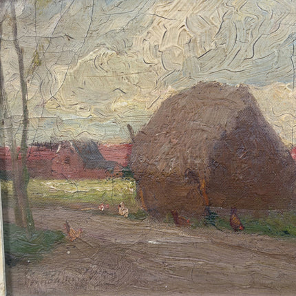 19th Century Antique Landscape Oil Painting "Haystack Painting" Small Art Holland Art Shop