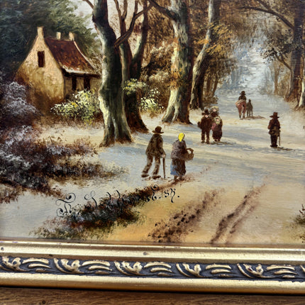 Antique Winter Landscape Oil Painting "Frozen River" Traditional Art Holland Art Shop