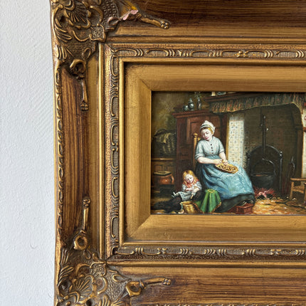Remarkable Oil Painting Interior "Baking Woman" Marvelous Small Artwork Holland Art Shop