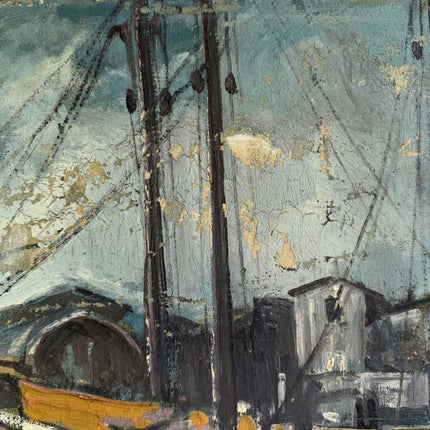 Original Harbor Scene Oil Painting "Docked Boat" Handcrafted Artwork Holland Art Shop