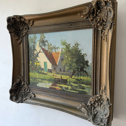 Elegant Landscape Oil Painting "Thatched Cottage" Vintage Dutch Art Holland Art Shop