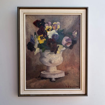 Elegant Floral Still Life Oil Painting "Pansy Bouquet" Rustic Art Holland Art Shop