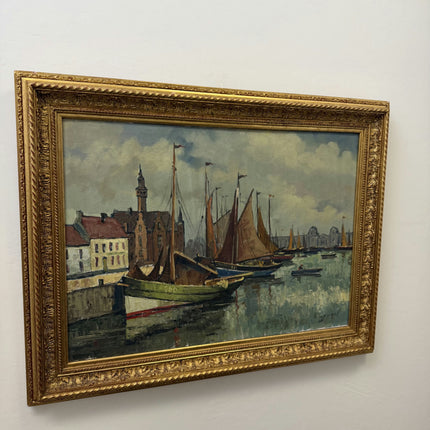 Elegant Harbor Scene Oil Painting "Fishing Boat" Traditional Large Art Holland Art Shop