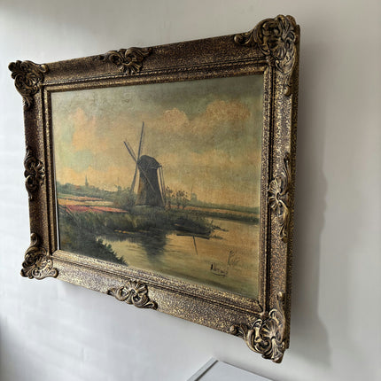 Original Landscape Oil Painting "Windmill Tower" Classic Large Art Holland Art Shop