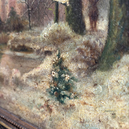 19th Century Antique Winter Landscape Oil Painting "Gilded Frame" French Art Holland Art Shop