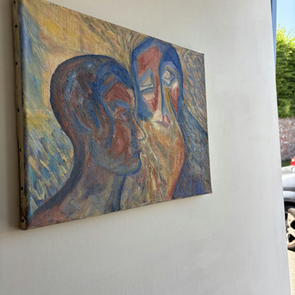 Authentic Portrait Oil Painting "Kissing Heads" Expressive Small Art Holland Art Shop